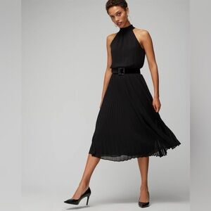 White House Black Market Black Pleated Halter Sundress